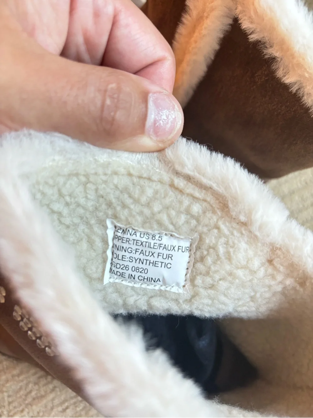bebe — “lenina” suede faux fur winter boots — brown